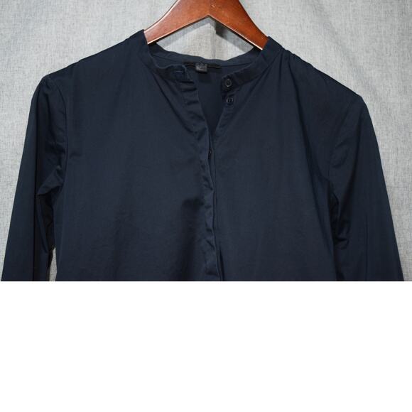 COS Navy Asymmetric Tunic Blouse Long Sleeve Minimalist Modern – Size 8 - Picture 2 of 3